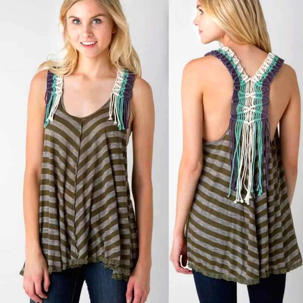 Gimmicks Crochet Tank Top - Women's Tank Tops in Olive  s